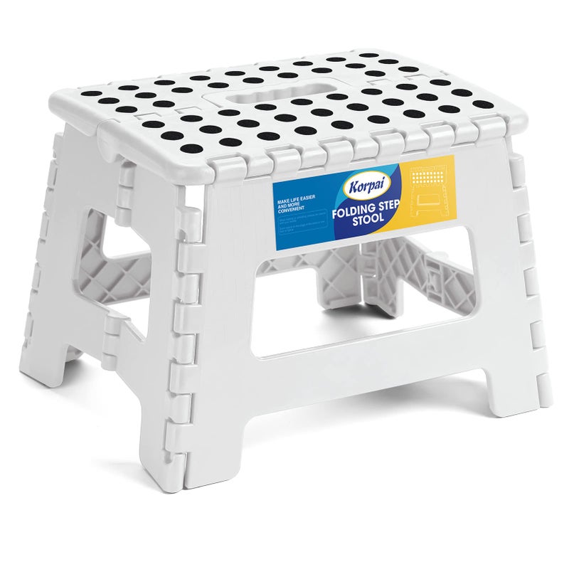 Korpai 9"" Folding Step Stool for Adults and Kids Holds Up to 300 lbs Non-Slip Folding Stools with Portable Handle  Compact Plastic Foldable Step Stool for Bathroom Bedroom  Kitchen White 1PC - Image 1